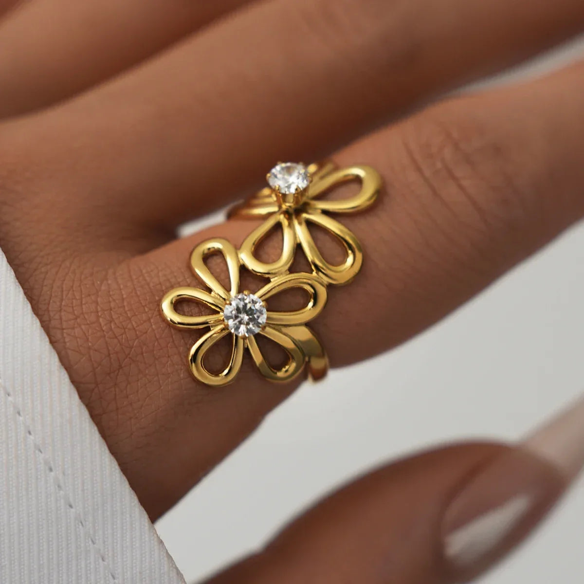 Cyra CZ Flower Adjustable Ring | Waterproof 18k Gold