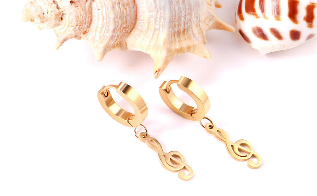 Rhea Music Note Gold Hoops