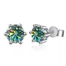 Exquisite 1 CTW Round Shape Six Prong Green Moissanite Solitaire Stud Earrings