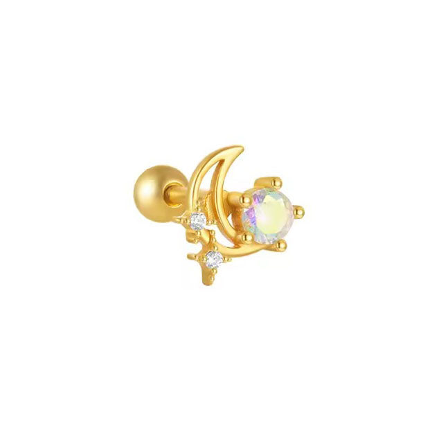 Zane Crystal Moon Screwback Stud- Single Earrings