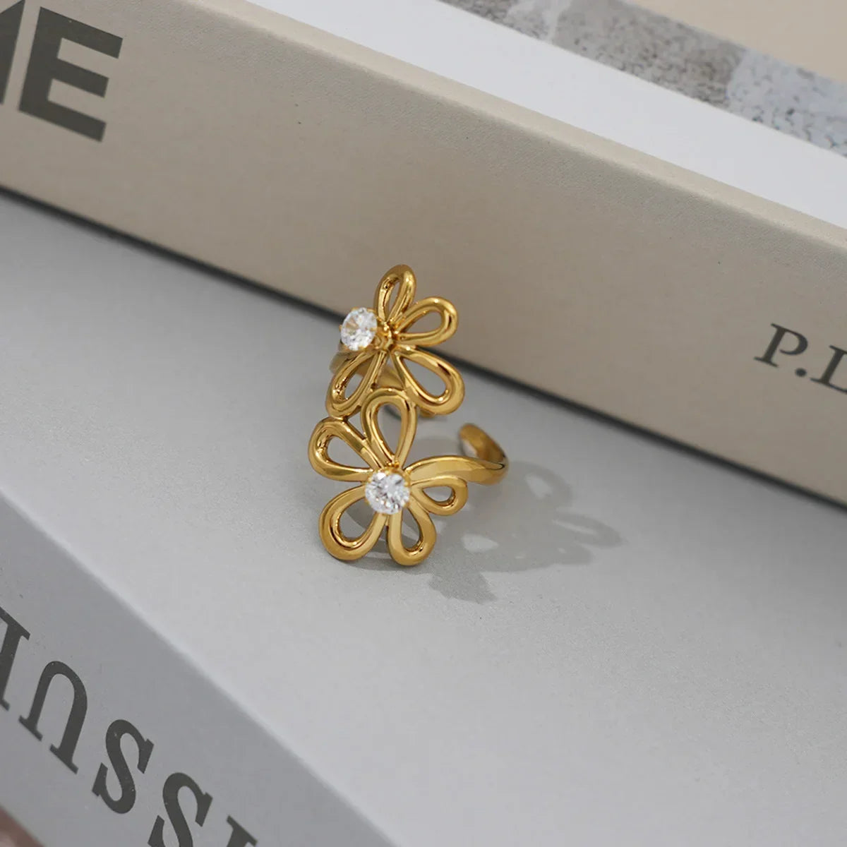 Cyra CZ Flower Adjustable Ring | Waterproof 18k Gold