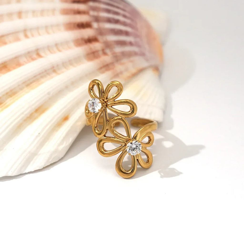 Cyra CZ Flower Adjustable Ring | Waterproof 18k Gold