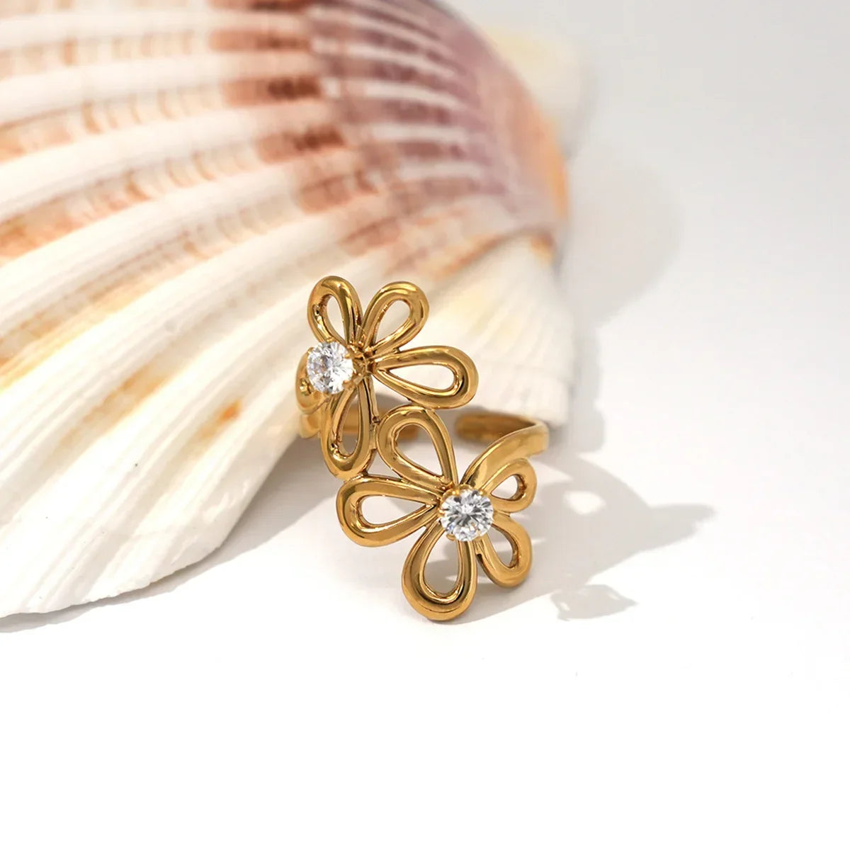Cyra CZ Flower Adjustable Ring | Waterproof 18k Gold