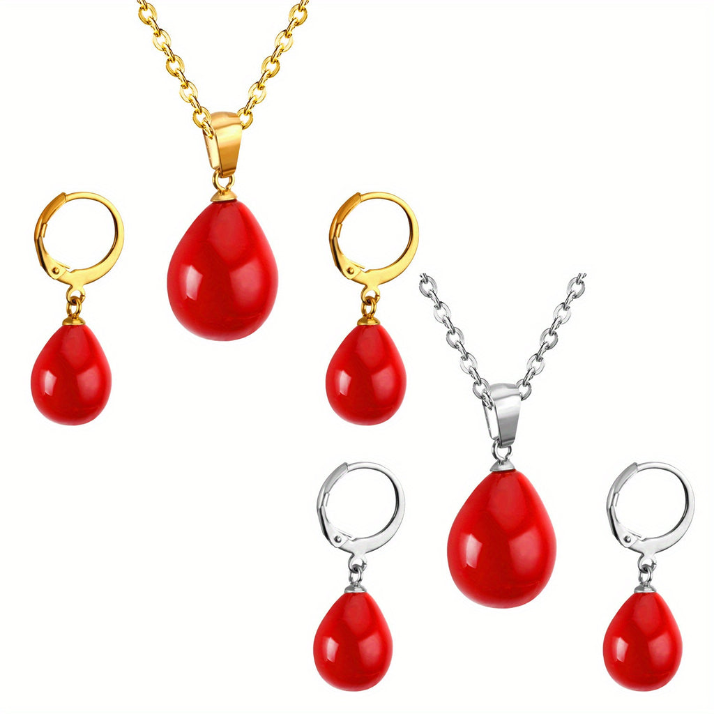 Belle Red Pearl Drop Set | Buy Set or Individual