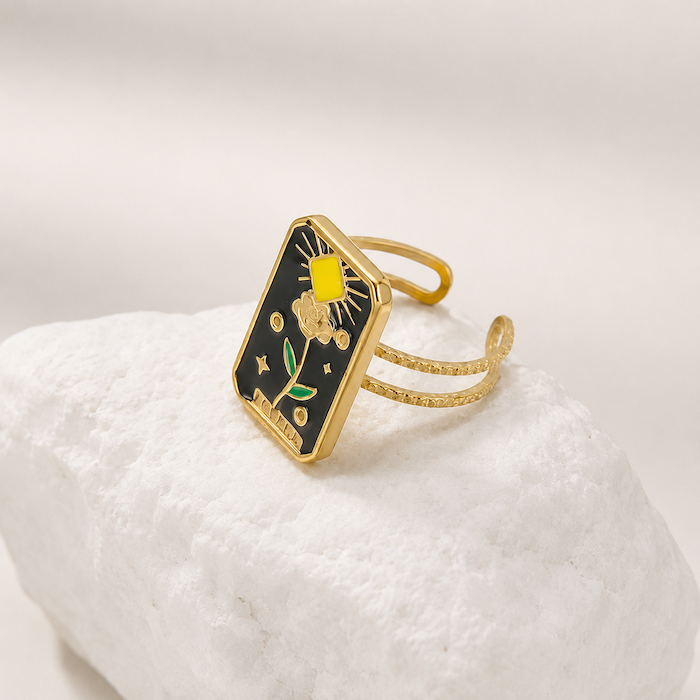 Tierney Sun Shine Black Resizable Ring | Waterproof 18K Gold