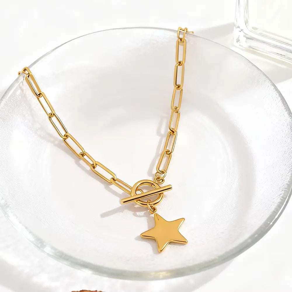 Tinah T-Bar Star Charm Chain Necklace | Waterproof 18k Gold