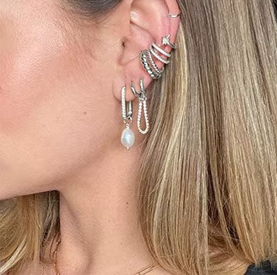 Varocol Rectangular Pearl Drop Hoops