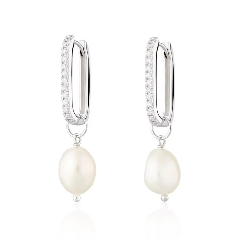 Varocol Rectangular Pearl Drop Hoops