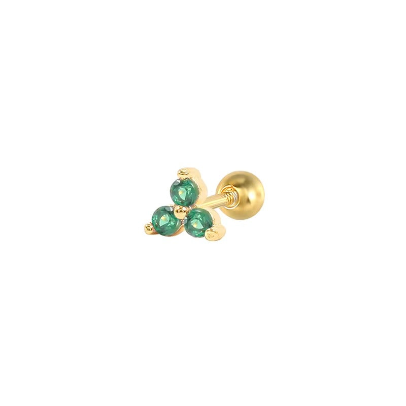 Covina Three Clover Emerald Green Screwback Stud- Single Earrings
