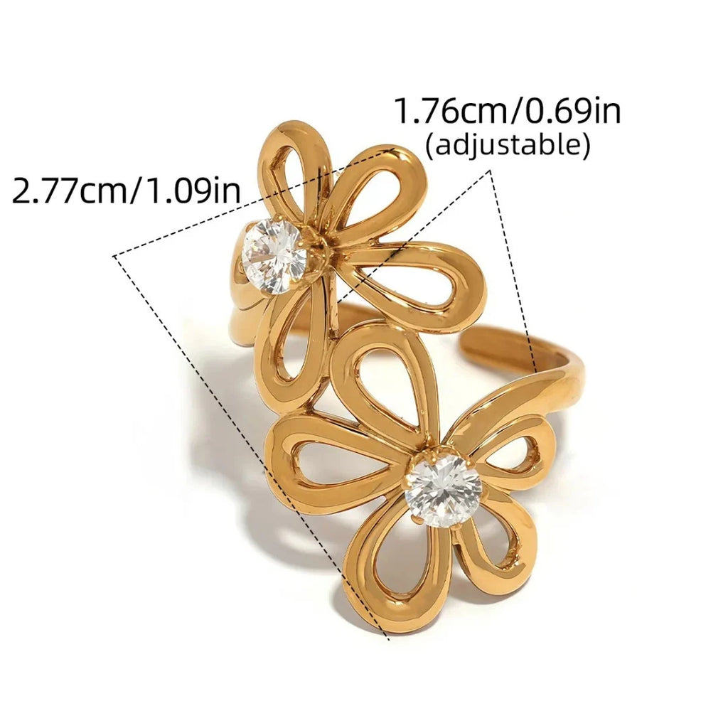 Cyra CZ Flower Adjustable Ring | Waterproof 18k Gold