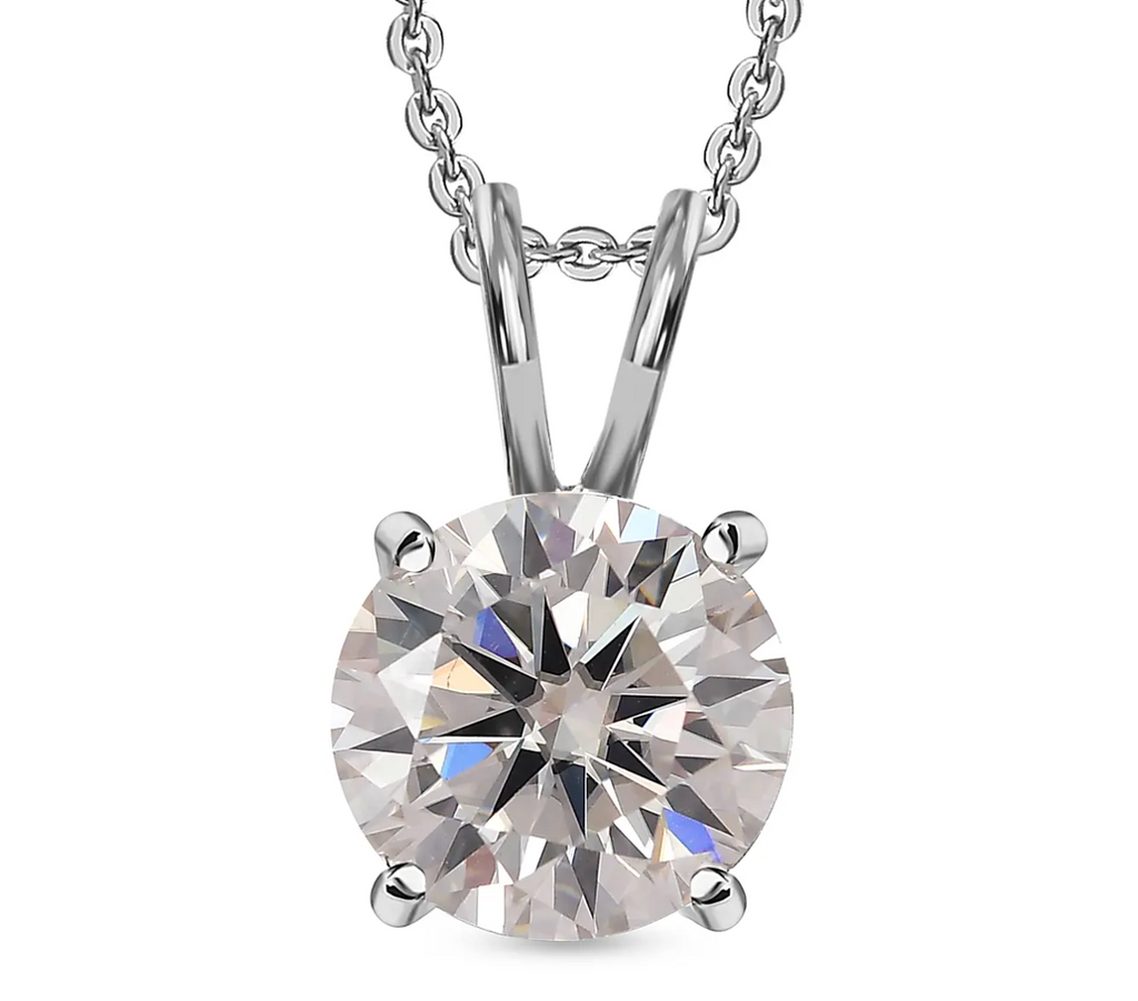 2 Carat Moissanite Solitaire Pendant with Chain in Platinum Overlay Sterling Silver GRA Certified
