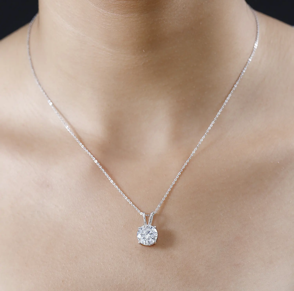 2 Carat Moissanite Solitaire Pendant with Chain in Platinum Overlay Sterling Silver GRA Certified