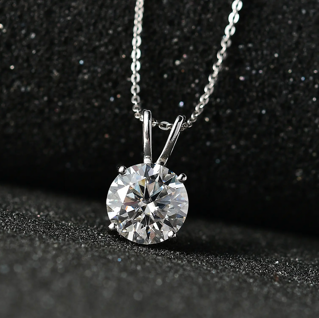 2 Carat Moissanite Solitaire Pendant with Chain in Platinum Overlay Sterling Silver GRA Certified