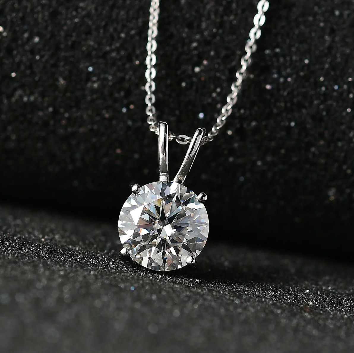 2 Carat Moissanite Solitaire Pendant with Chain in Platinum Overlay Sterling Silver GRA Certified