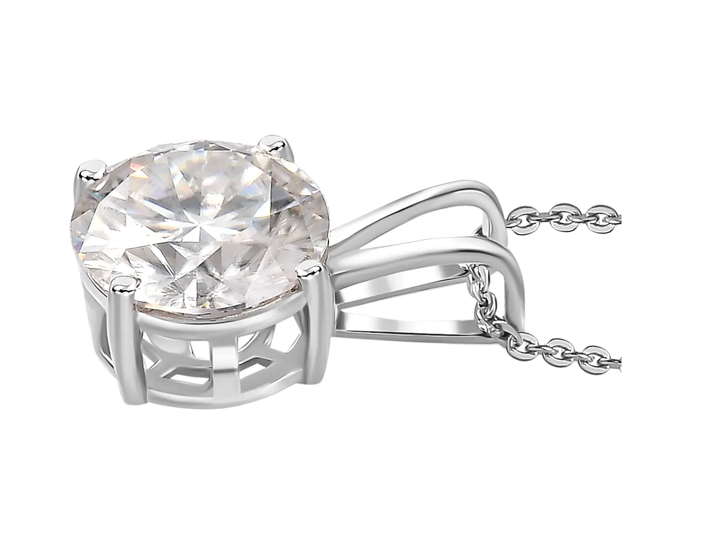 1 Carat Moissanite Solitaire Pendant with Chain in Platinum Overlay Sterling Silver GRA Certified