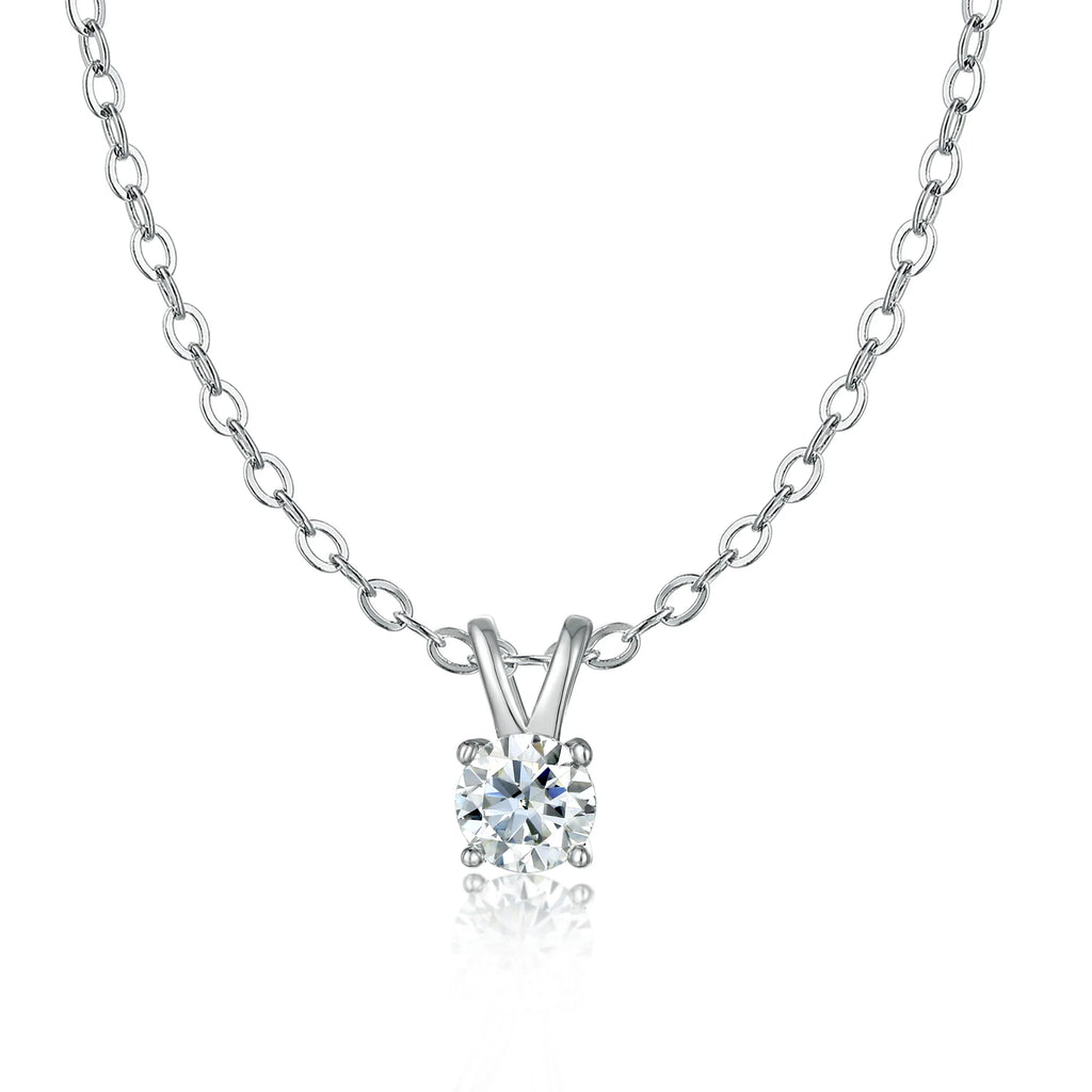 1 Carat Moissanite Solitaire Pendant with Chain in Platinum Overlay Sterling Silver GRA Certified