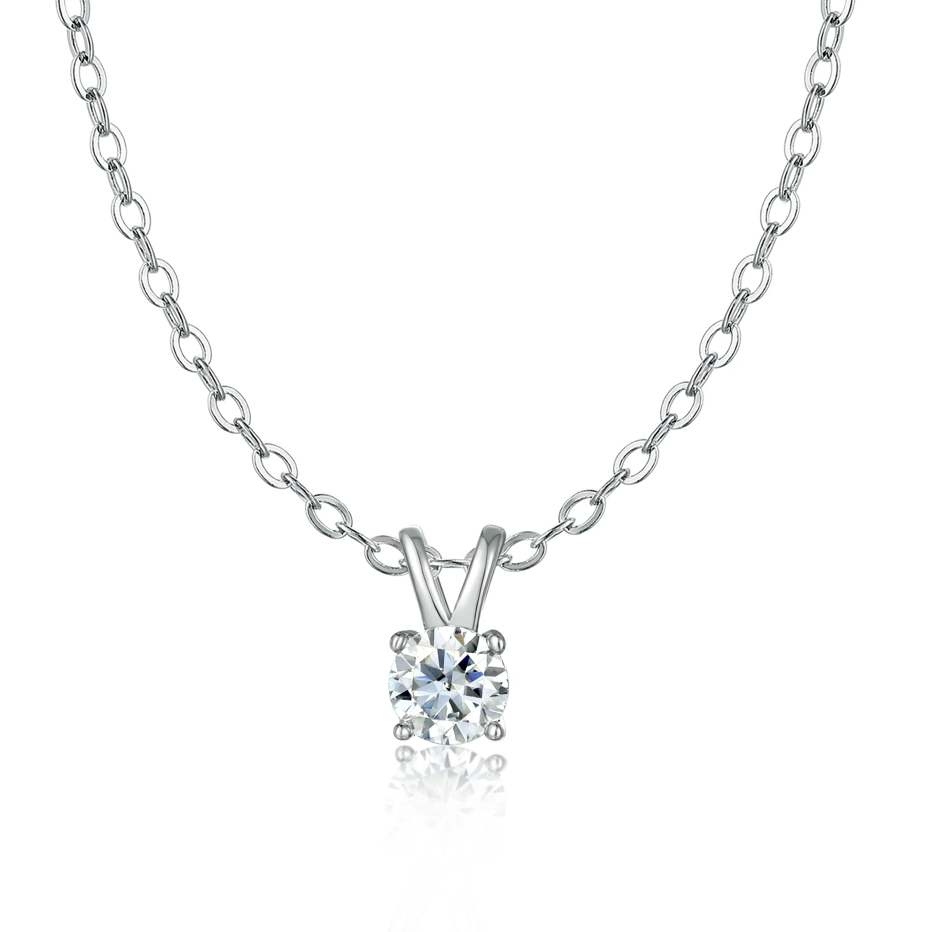 1 Carat Moissanite Solitaire Pendant with Chain in Platinum Overlay Sterling Silver GRA Certified