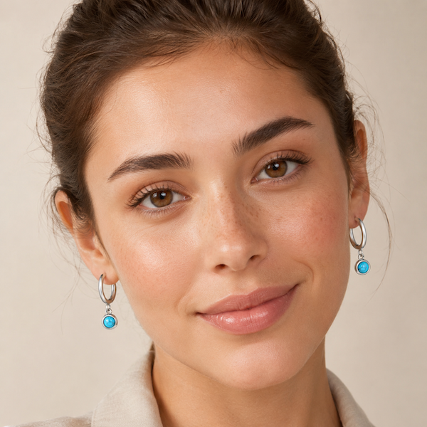 Xanthe Blue Agate Silver Hoops
