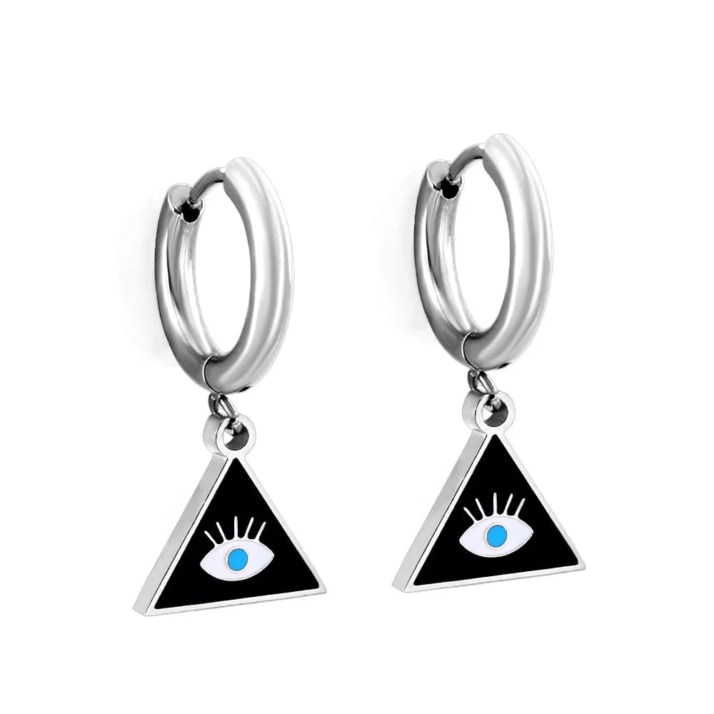 Neide Black Evil Eye Huggie Hoops -Silver