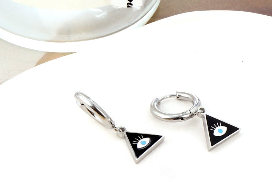 Neide Black Evil Eye Huggie Hoops -Silver