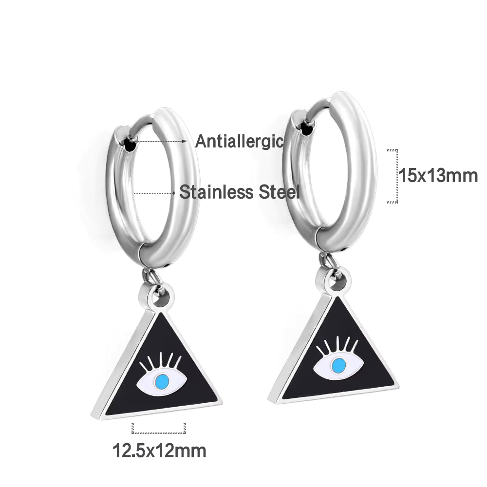 Neide Black Evil Eye Huggie Hoops -Silver