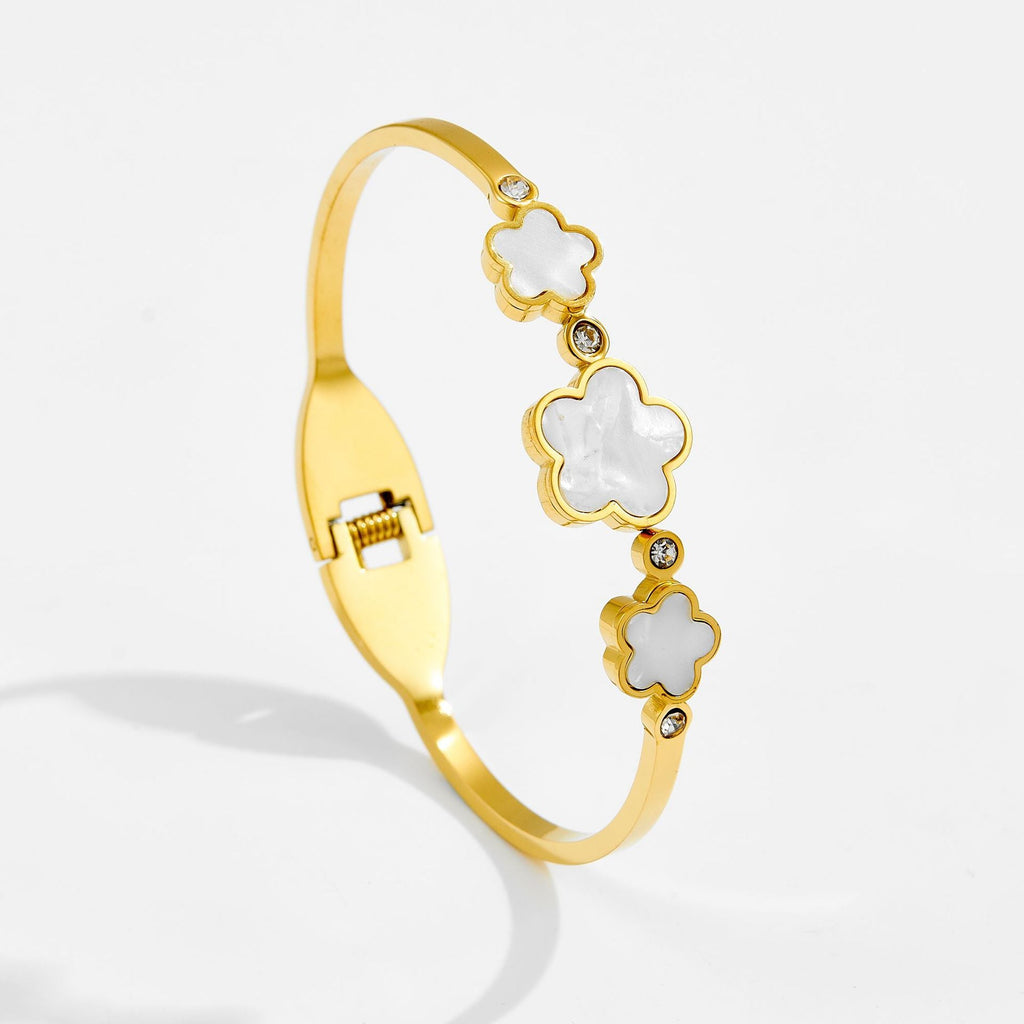 Fiona Three White Clover Hinged Bangle Bracelet