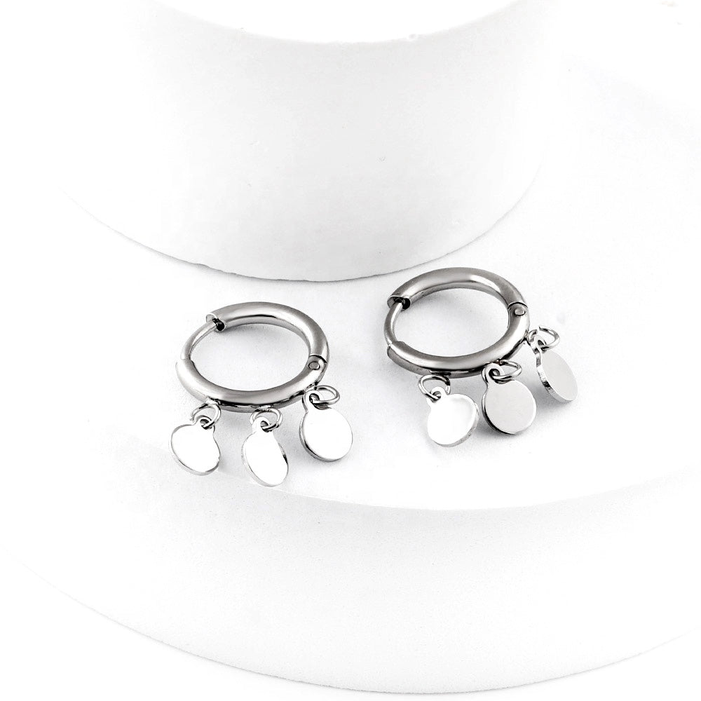 Nayara Flat Tassle Huggie Hoops -Silver