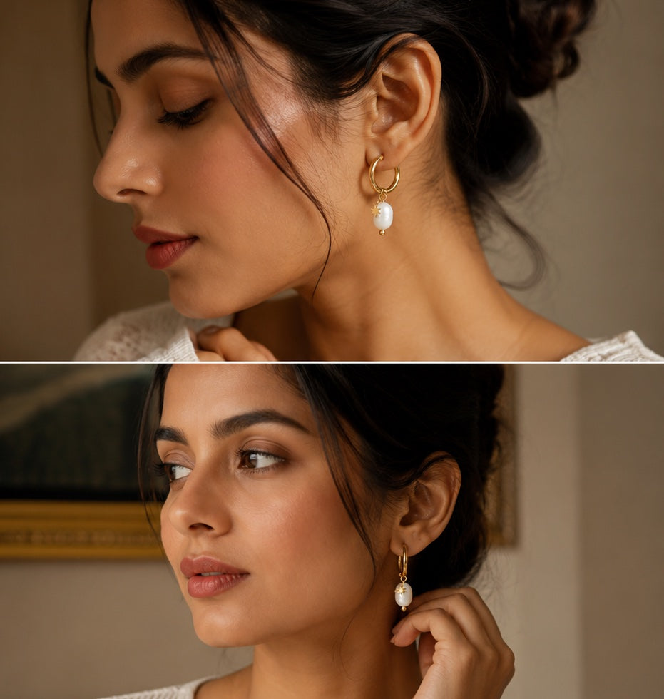 Raina Freshwater Pearl Hoops | Waterproof 18K Gold