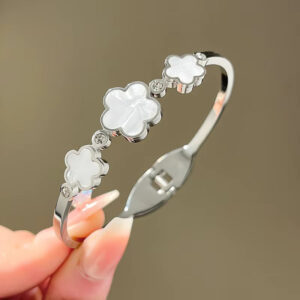 Fiona Three White Clover Hinged Bangle Bracelet