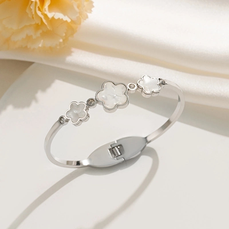 Fiona Three White Clover Hinged Bangle Bracelet