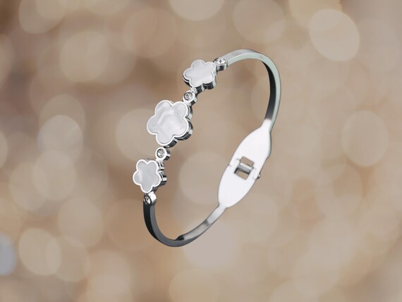 Fiona Three White Clover Hinged Bangle Bracelet