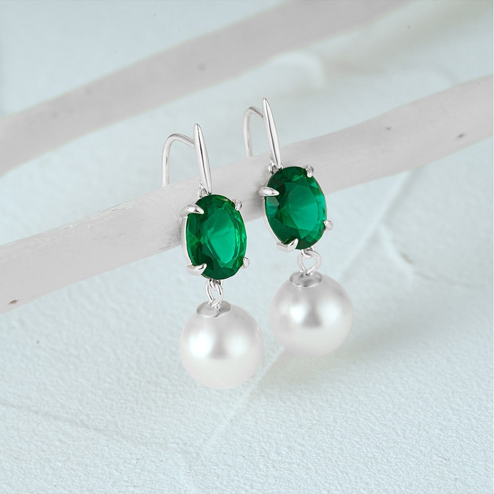 Hicksville Pearls & Emerald Green Silver Drops