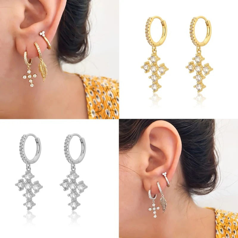 Sola Crystal Cross Hoops Earrings