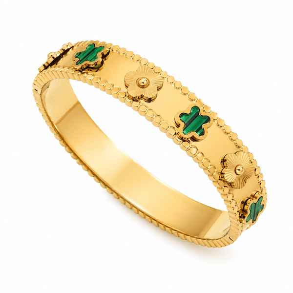 Ciara Green Clover Hinged Bangle Bracelet