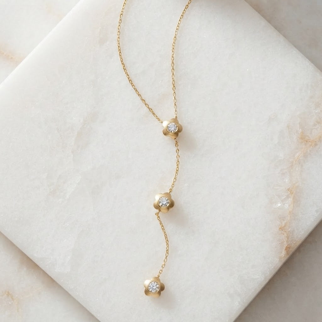 Flo Clover Y Necklace | Waterproof 18k Gold & Silver
