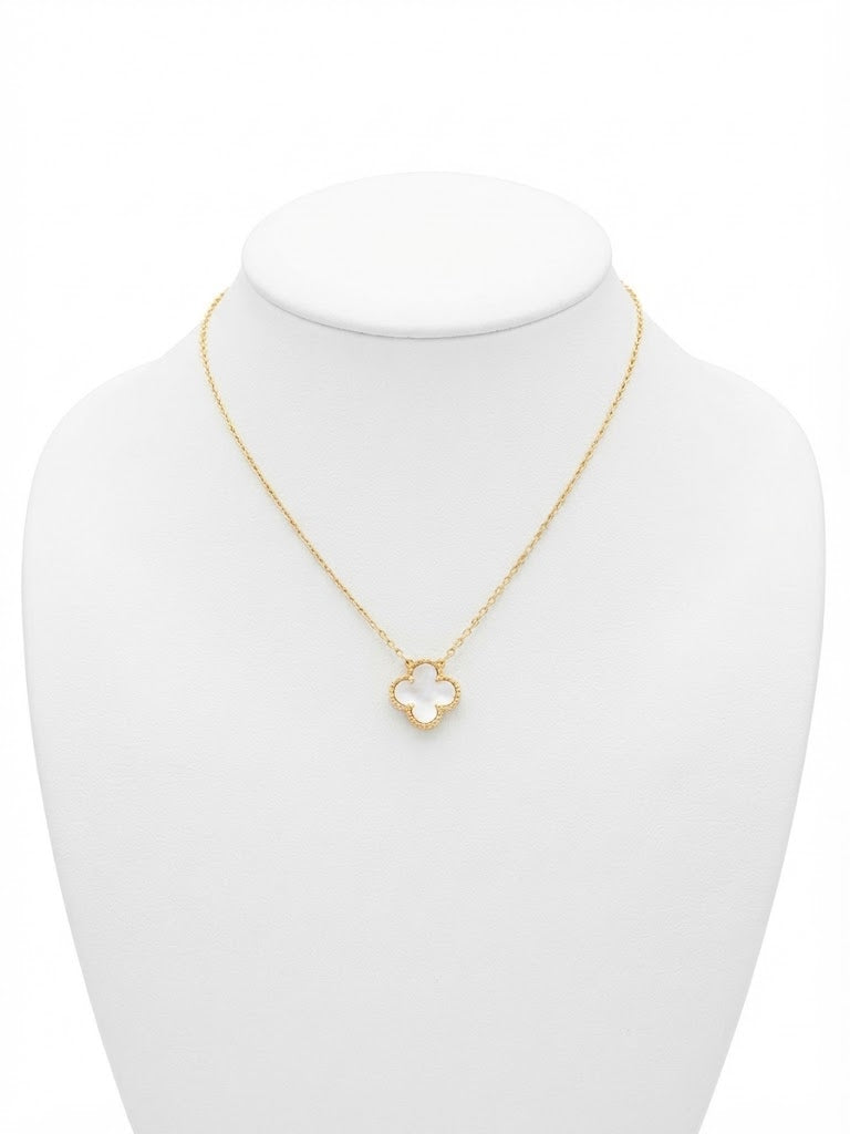 Bronte Five-Leaf White Clover Necklace | Waterproof 18k Gold