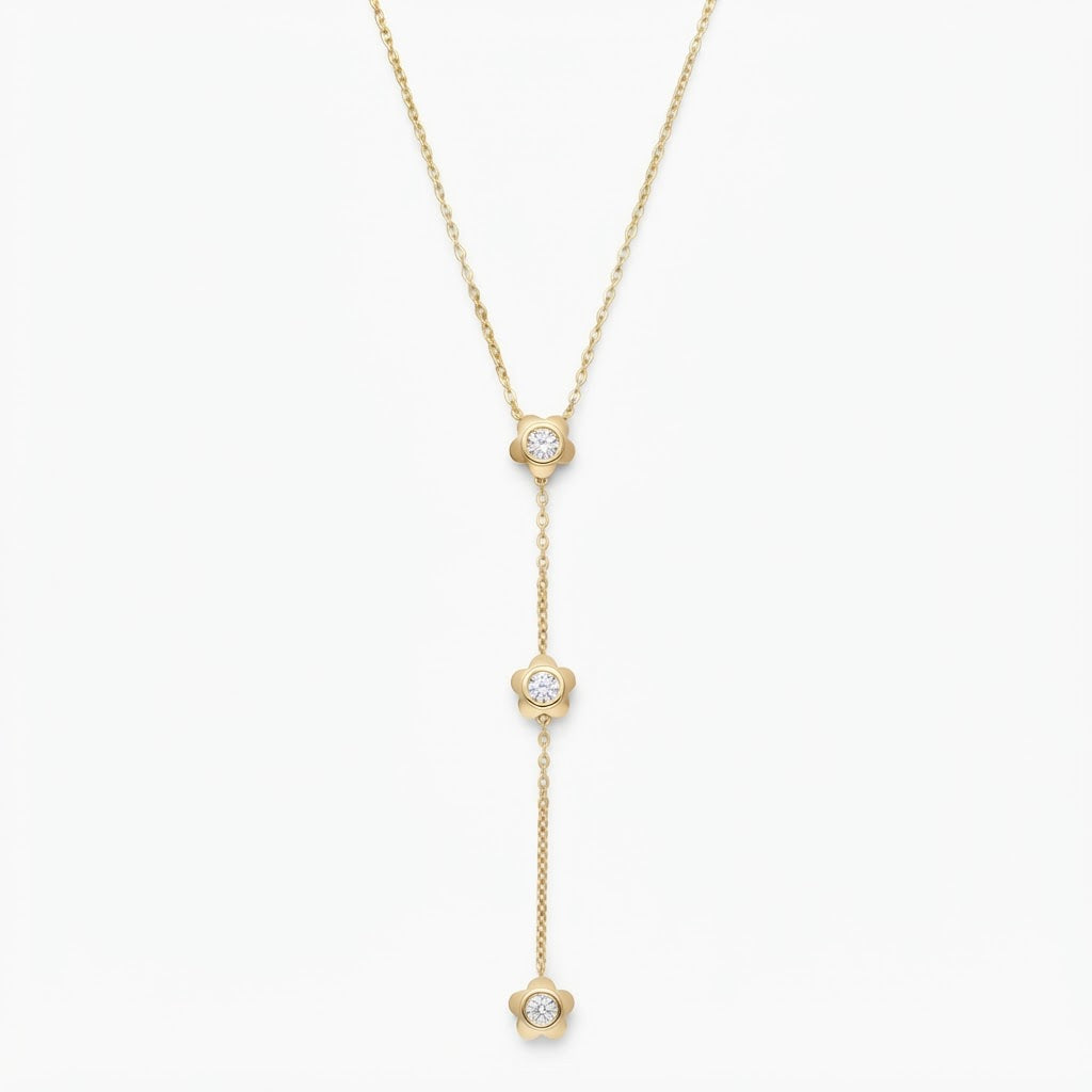 Flo Clover Y Necklace | Waterproof 18k Gold & Silver