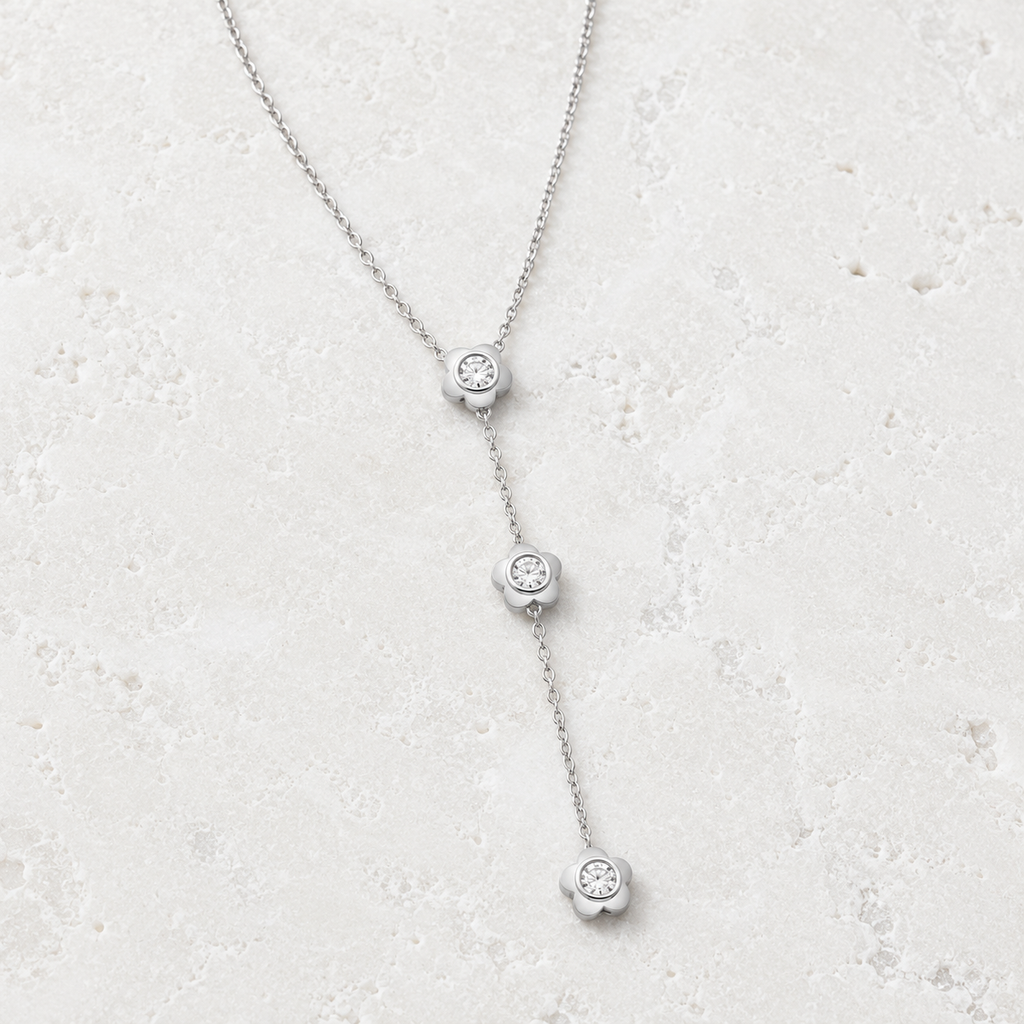 Flo Clover Y Necklace | Waterproof 18k Gold & Silver