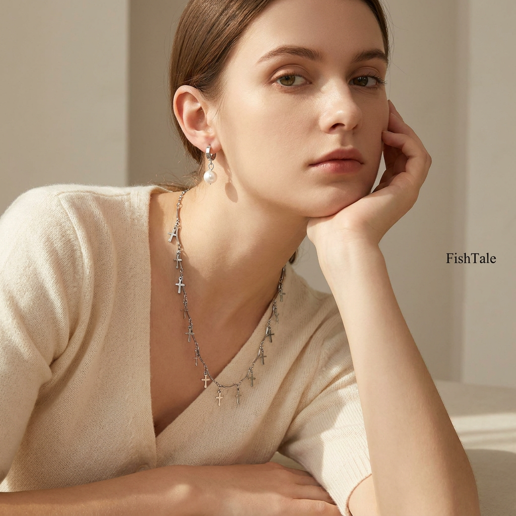 Ensley Cross Station Necklace | Waterproof Silver