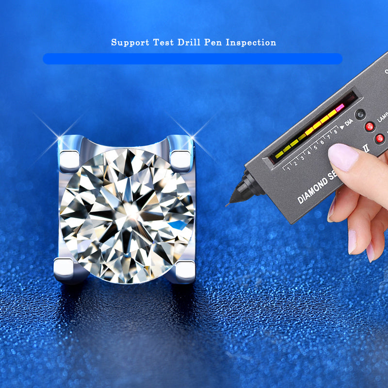 1 Carat Moissanite Stud Earrings in Four-Prong Bull Head Setting, in Platinum Overlay Sterling Silver