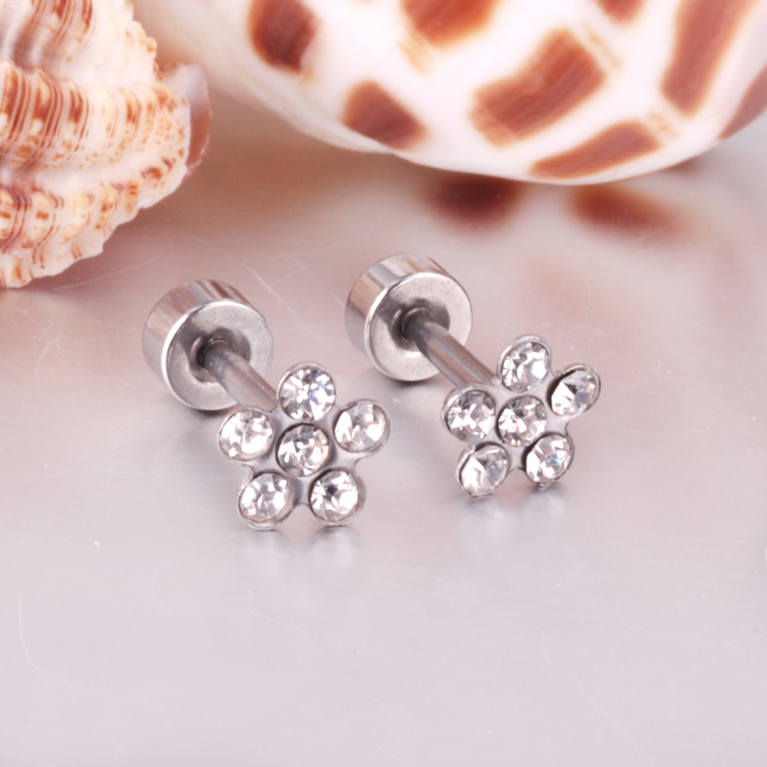 Ananda Five Petal Flower Flat Back Studs