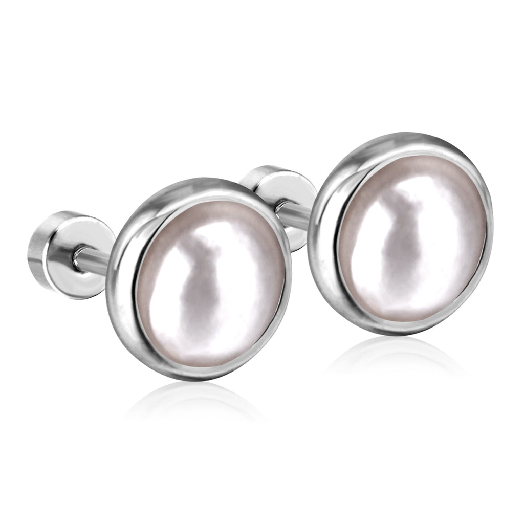 Clara Mother of Pearl Flat Back Studs -Silver