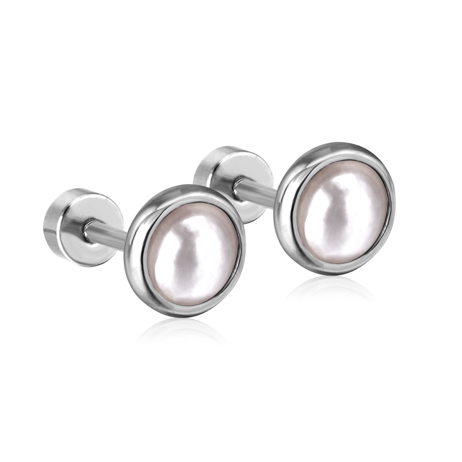 Clara Mother of Pearl Flat Back Studs -Silver