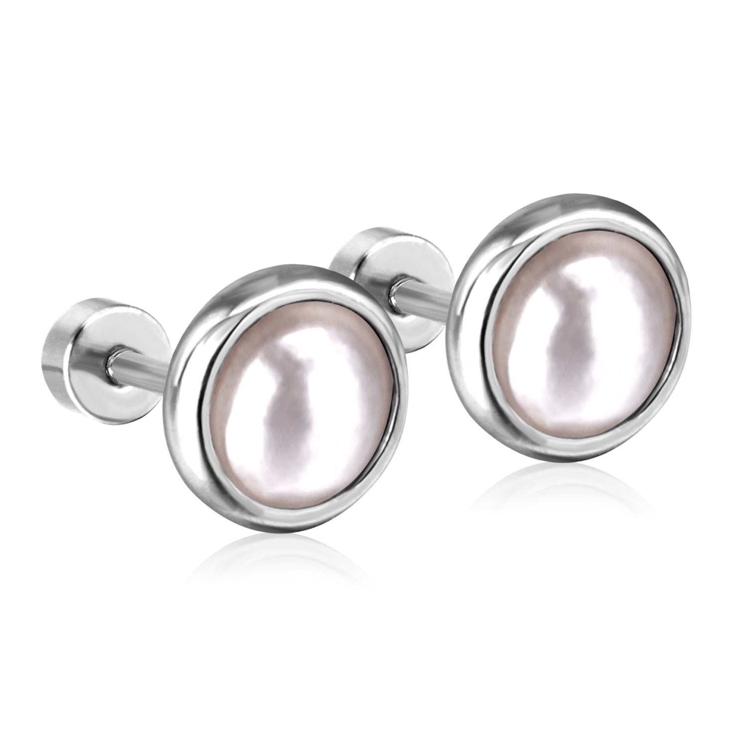 Clara Mother of Pearl Flat Back Studs -Silver