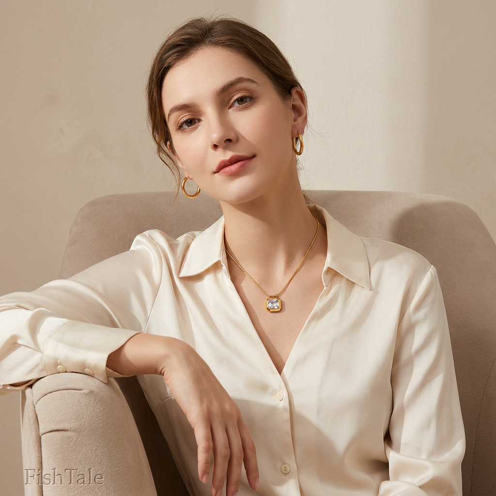 Diena Square bezel Necklace | Waterproof 18k Gold