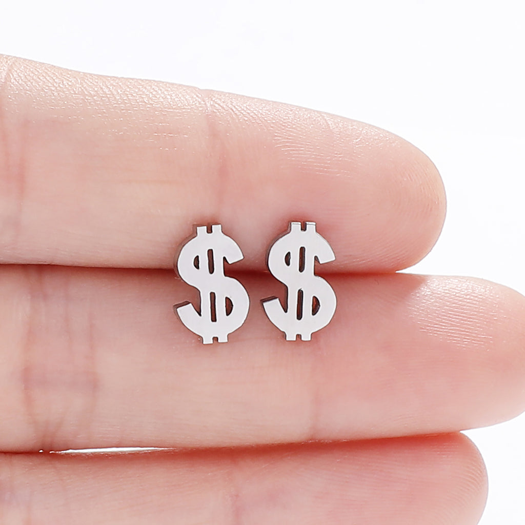 Aubrey Dollar Studs | Waterproof Steel Silver