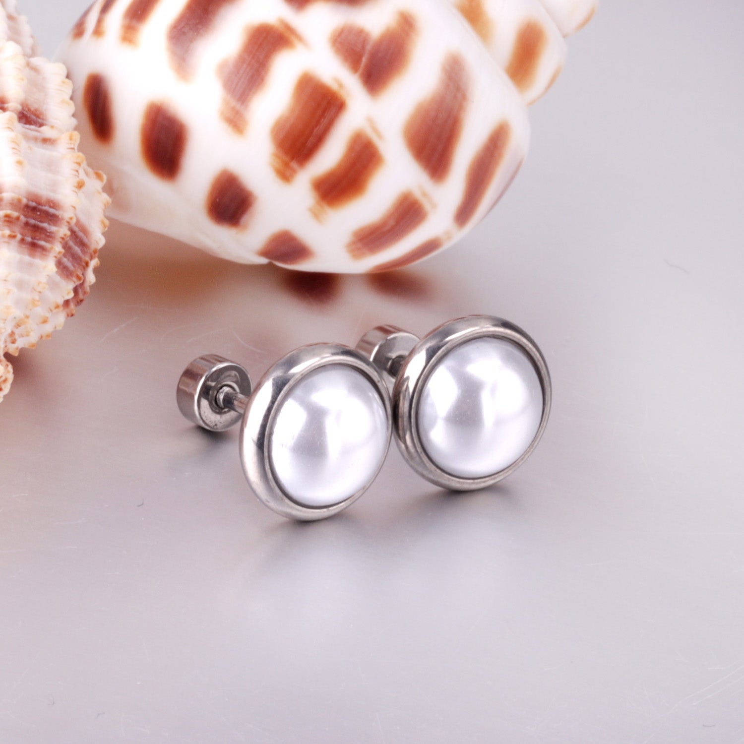 Clara Mother of Pearl Flat Back Studs -Silver