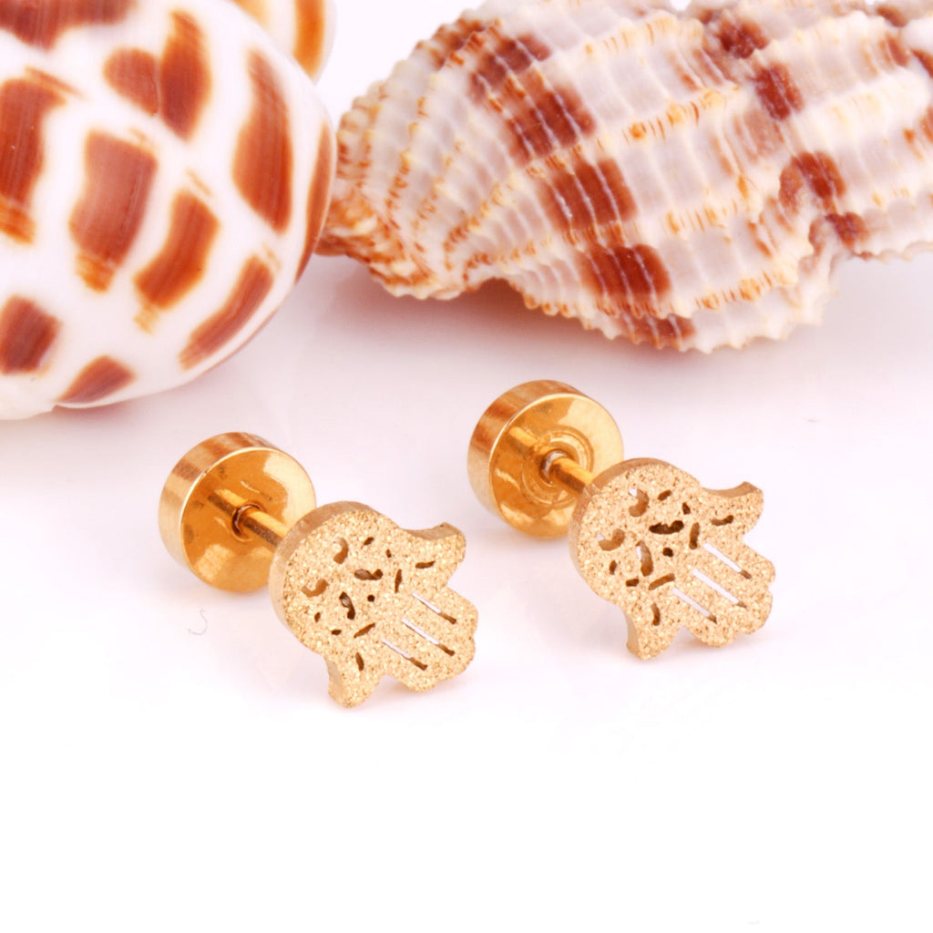 Cora Hamsa Hand Flat Back Studs -Gold
