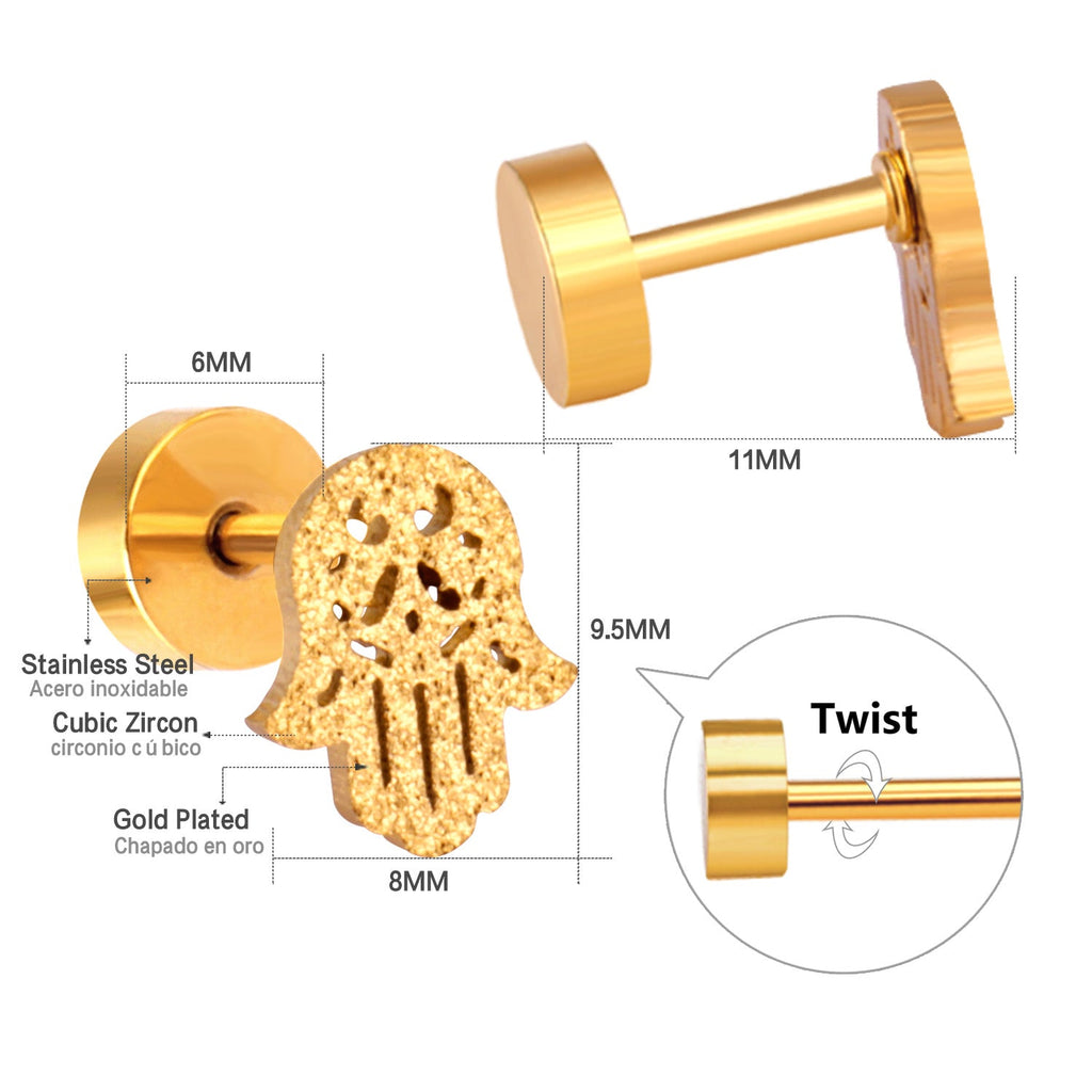 Cora Hamsa Hand Flat Back Studs -Gold