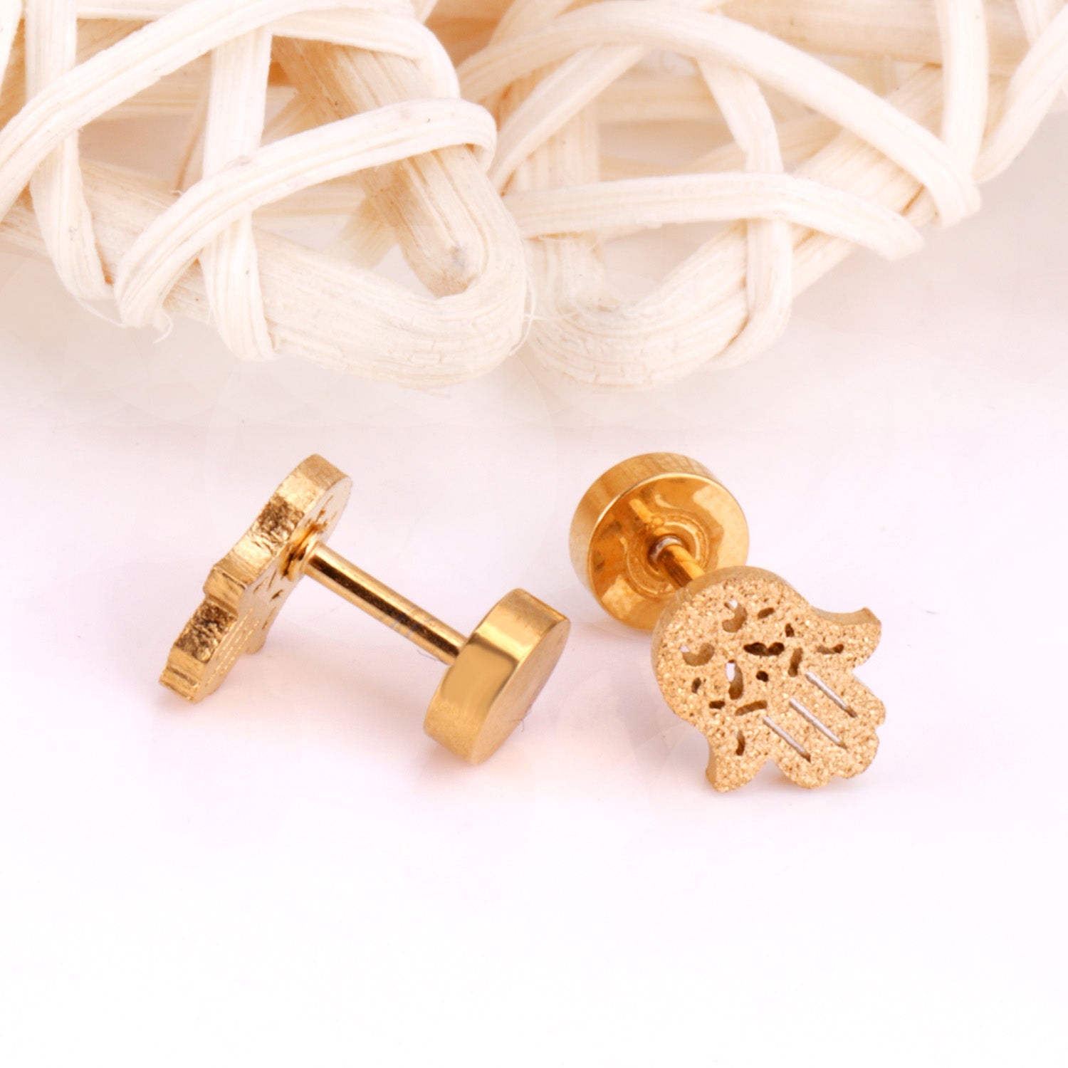 Cora Hamsa Hand Flat Back Studs -Gold